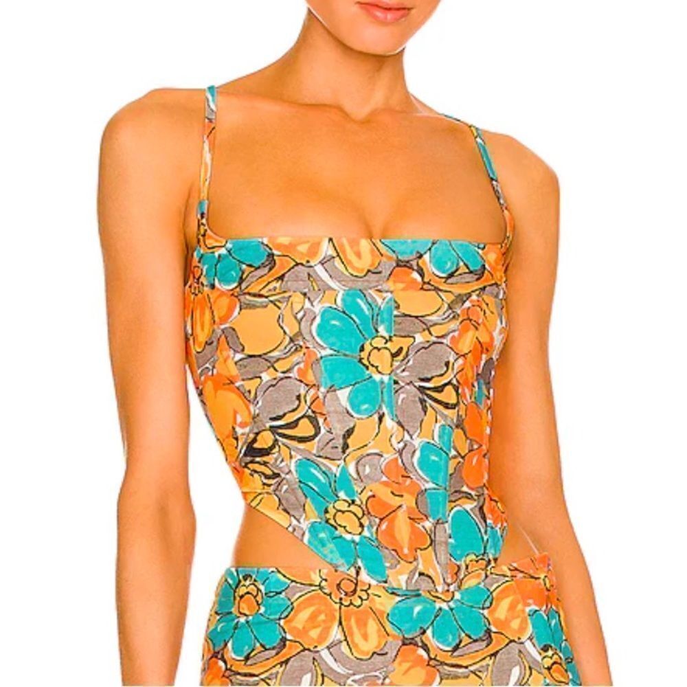 MIAOU V Corset Top Parisian Floral Orange bustier lace up NWT Sz S